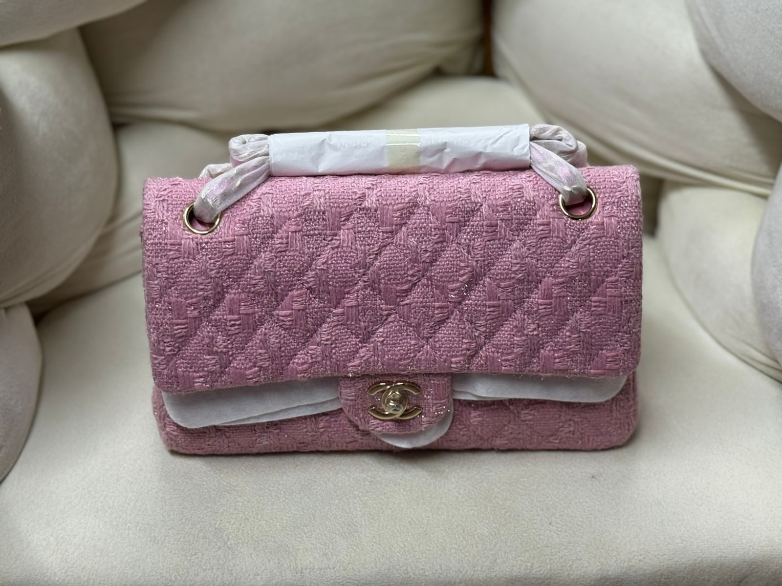 Chanel Pink Tweed Flap Bag