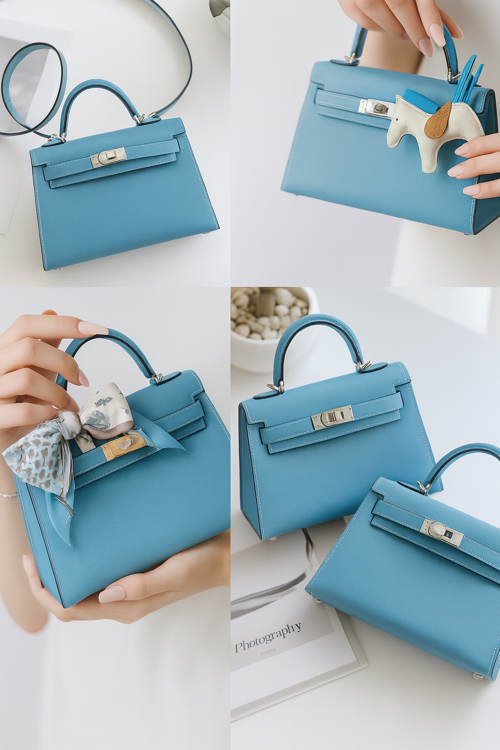 Mini Kelly Charm Bag – Sky Blue & Ivory
