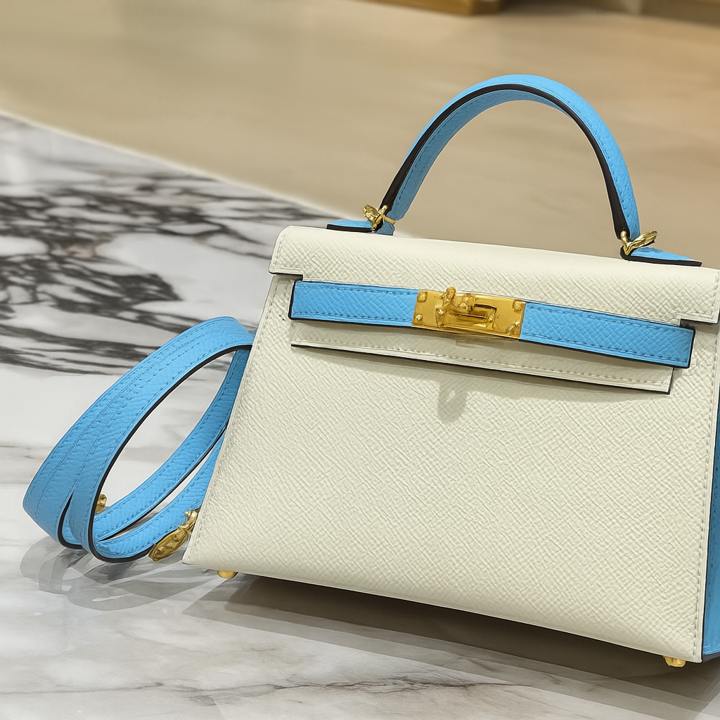 Mini Kelly Charm Bag – Sky Blue & Ivory