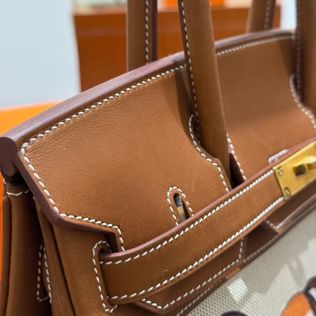 Hermès Canvas & Leather Tote Bag with Equestrian Print