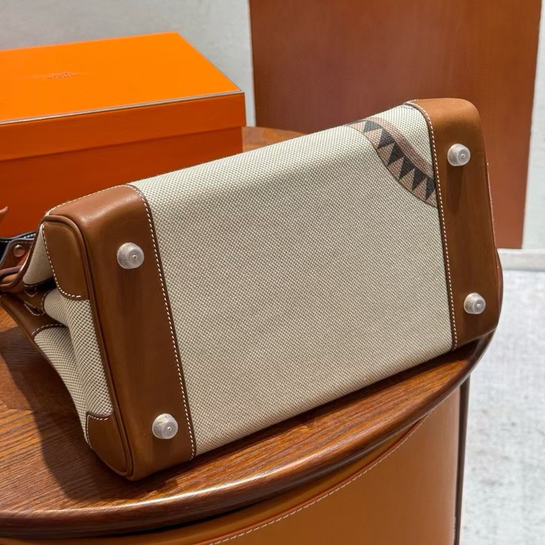 Hermès Canvas & Leather Tote Bag with Equestrian Print