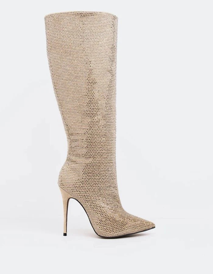 Crystal Gold High-Heel Boots