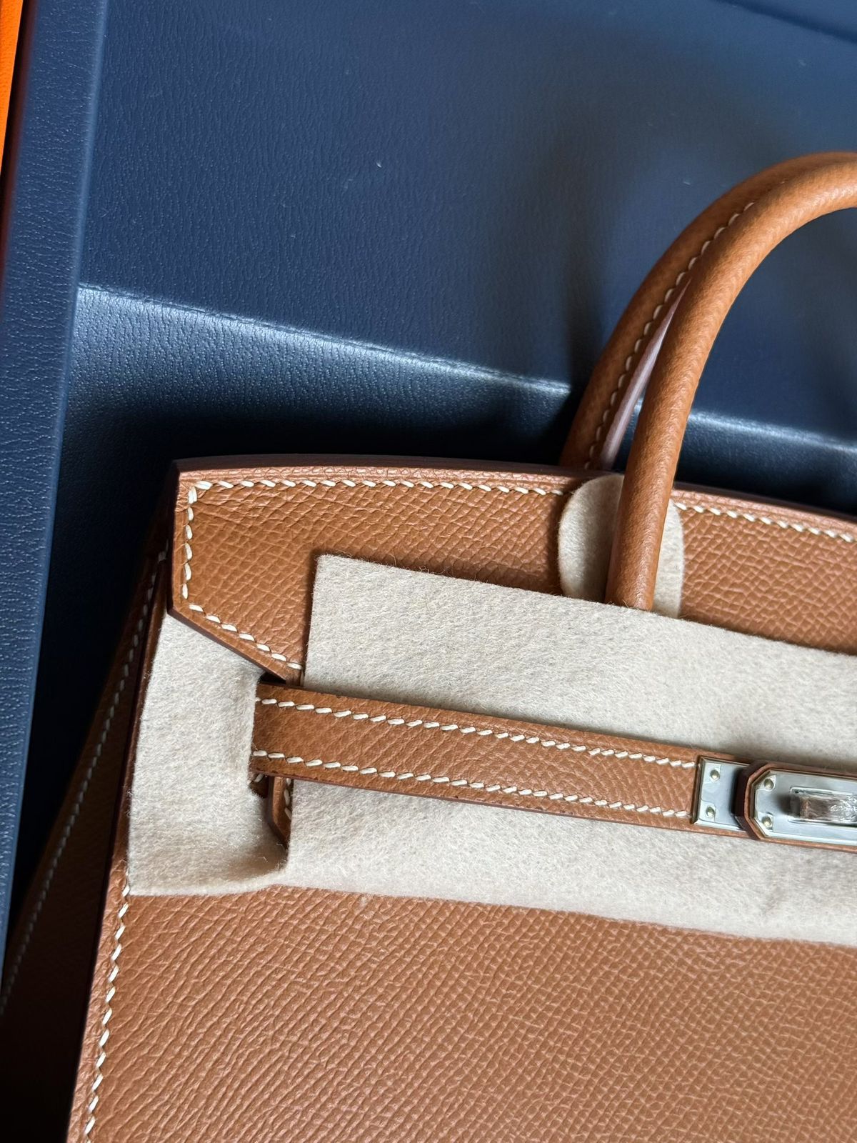 Structured Textured Leather Tote Bag with Contrast Stitching