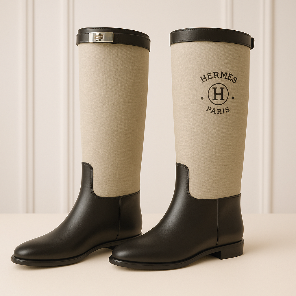 Hermès Yaffé Canvas & Leather Riding Boots