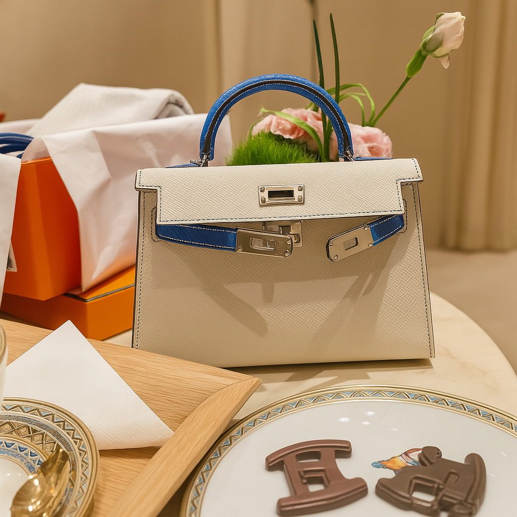 Mini Kelly Charm Bag – Sky Blue & Ivory