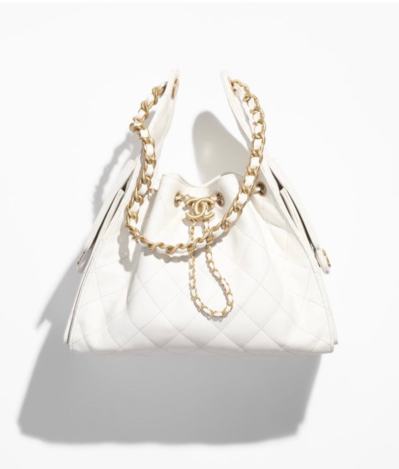 Chanel 25 - Grained Calfskin & Gold-Tone Metal  White
