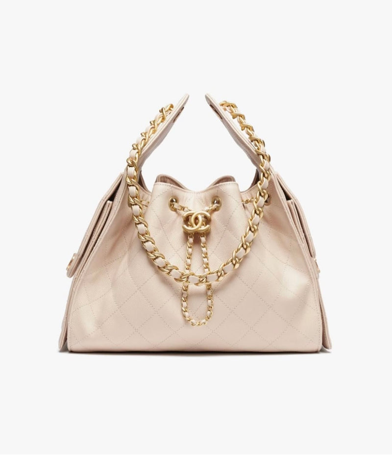 Chanel 25 - Grained Calfskin & Gold-Tone Metal  White