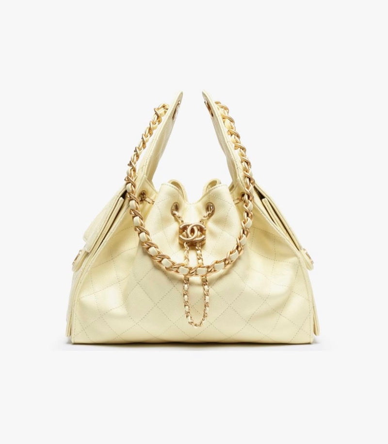 Chanel 25 - Grained Calfskin & Gold-Tone Metal  White