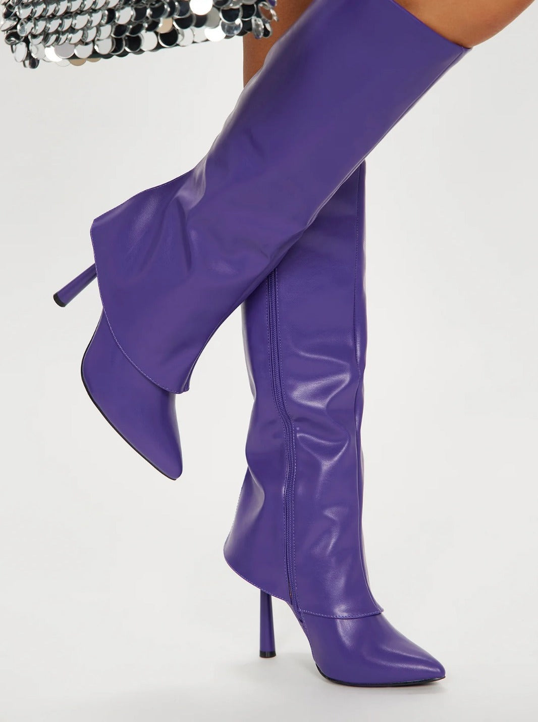 Stiletto Pointed-Toe Knee-High Boots (Slouchy Silhouette)