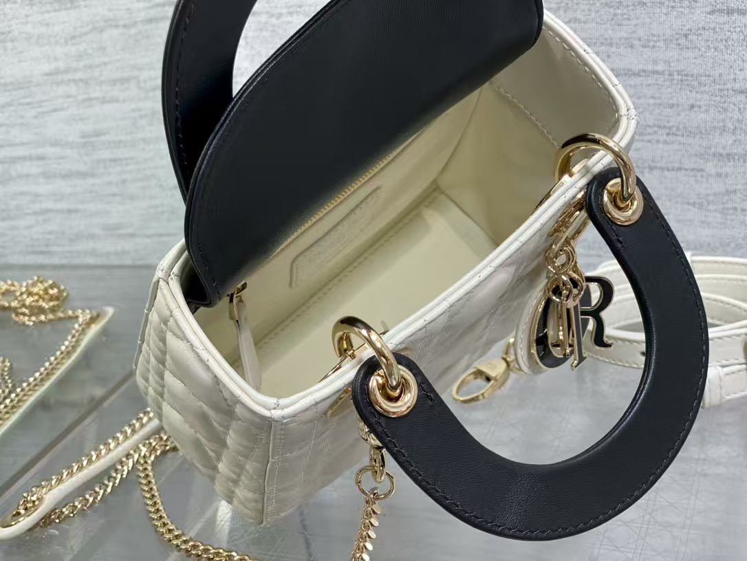 Lady Dior Medium – Quilted Cannage Leather Bag with Contrast Handle