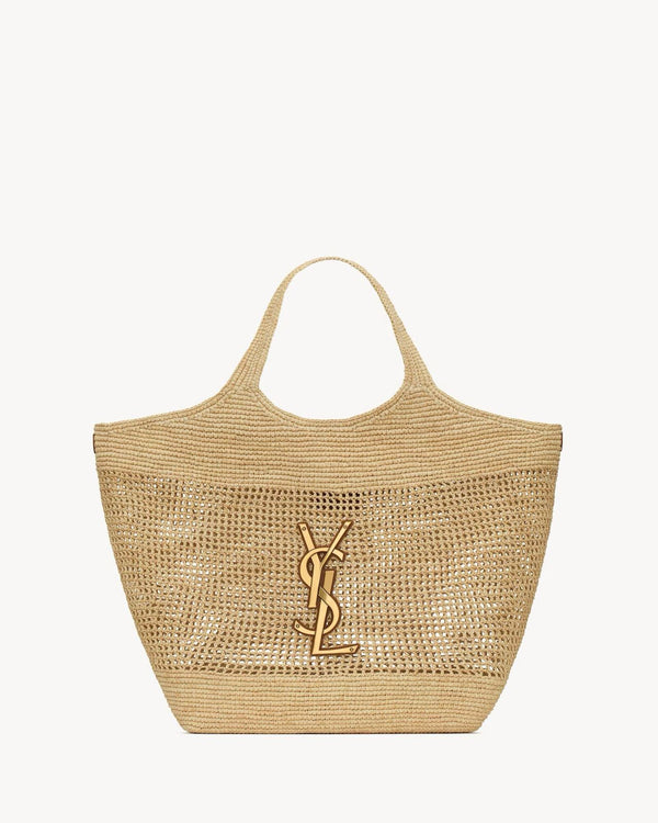 MAXI SHOPPING BAG MADE IN A HAND-EMBROIDERED NATURAL RAFFIA