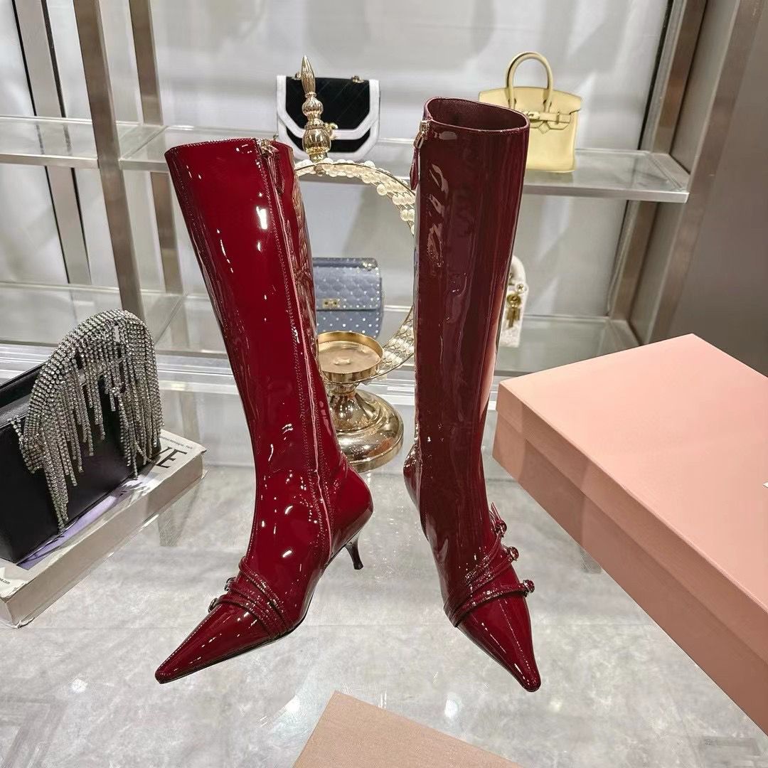Glossy Patent Leather Burgundy Boots