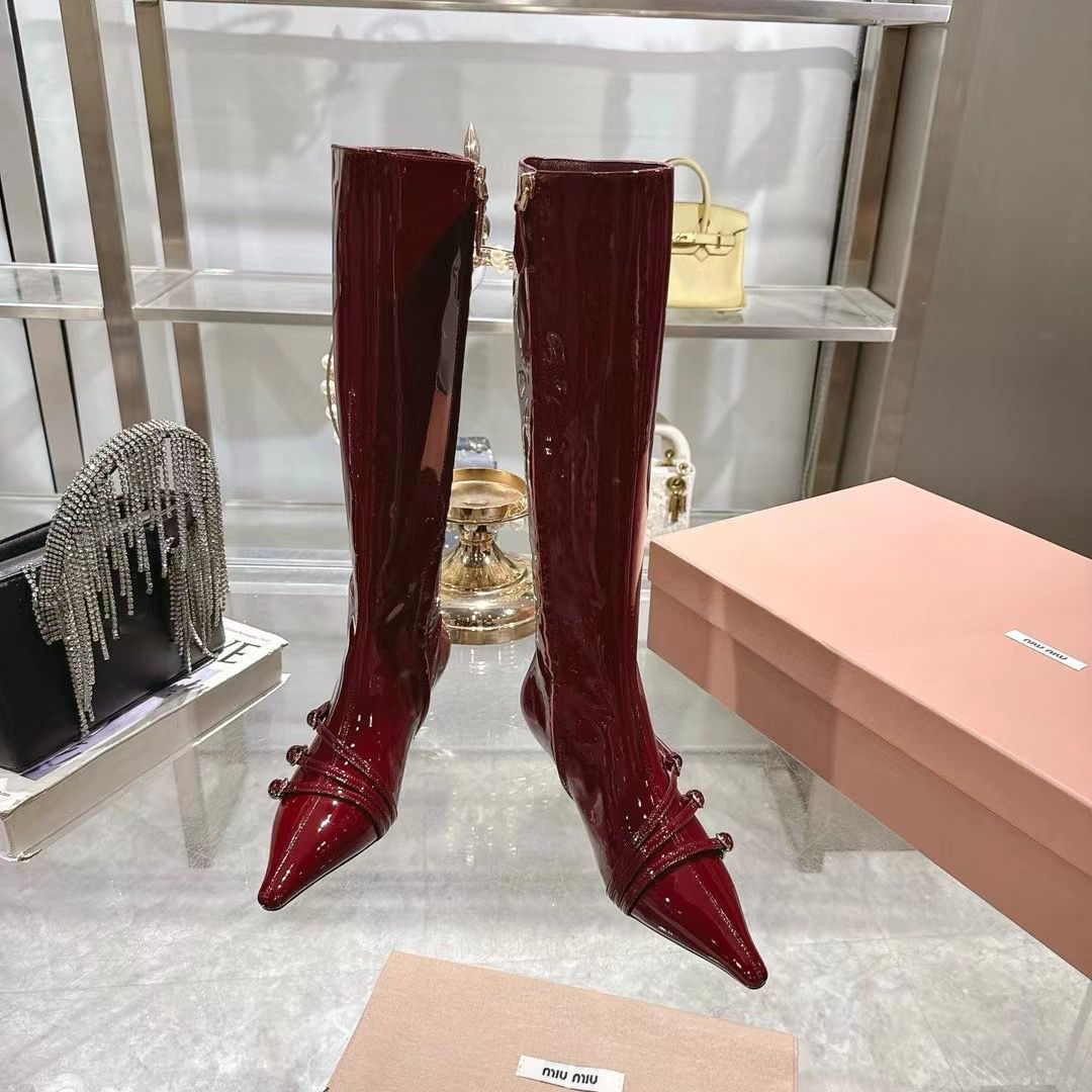 Glossy Patent Leather Burgundy Boots